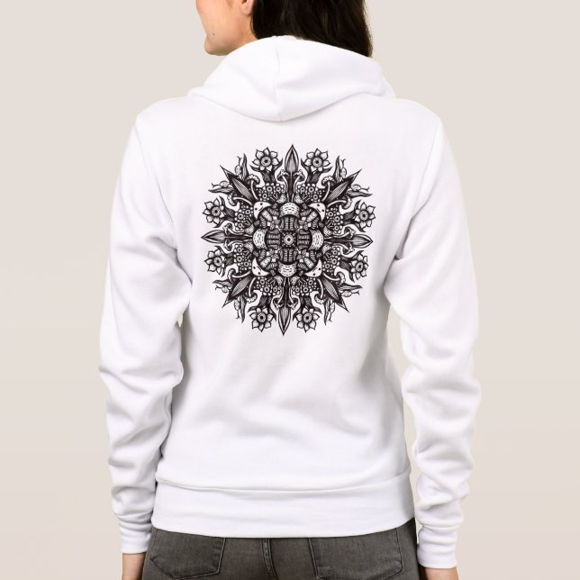 Veste À Capuche Mandala de champignons psychédéliques noir et blan (Dos)