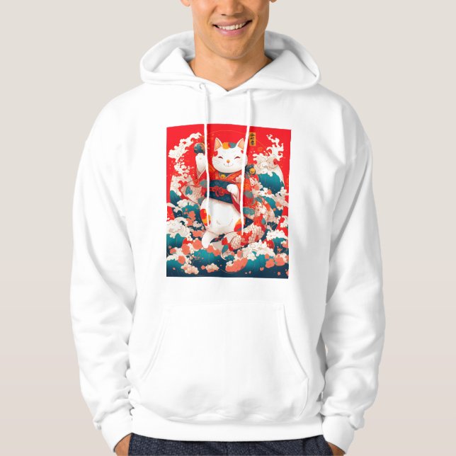 Veste À Capuche Maneki-Neko, Chat japonais chanceux (Devant)