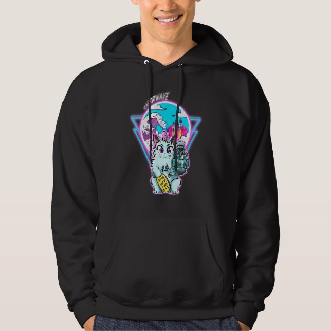 Veste À Capuche Maneki-Neko Cyberpunk Chat Avec Vapeur Vave (Devant)