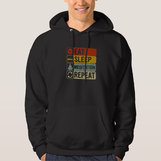 Veste À Capuche Manger Sommeil Méditation Répéter Rétro Années 60  (Devant)