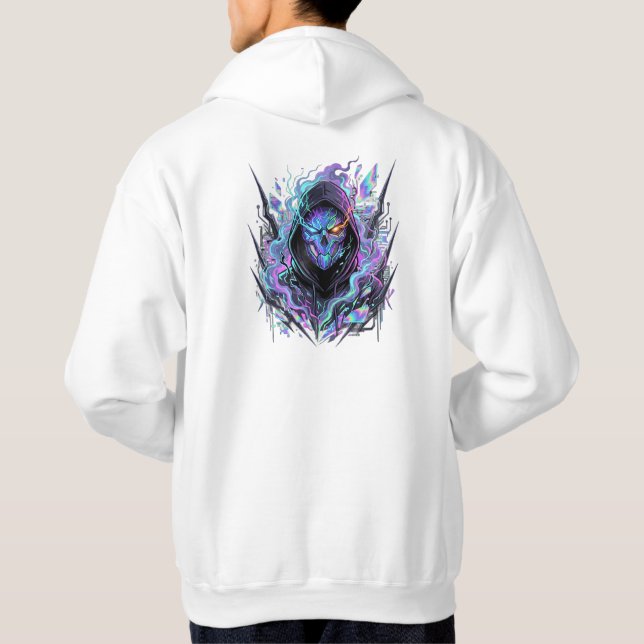 Veste À Capuche Masque Cyber Psycho | Graphisme néon cyberpunk fut (Dos)
