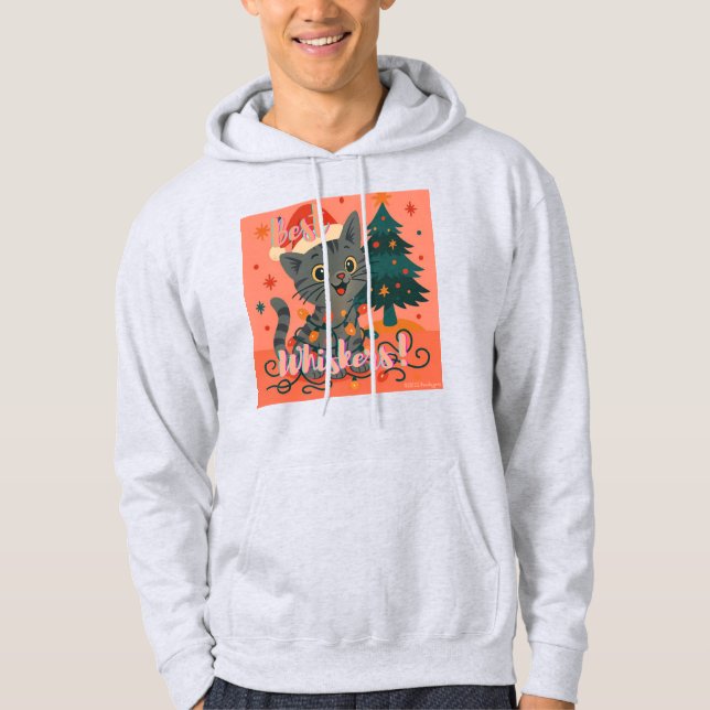 Veste À Capuche Meilleures moustaches ! Drôle de chat de Noël (Devant)