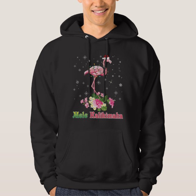 Veste À Capuche Mele Kalikimaka Flamant rose Père Noël Noël Joyeux (Devant)
