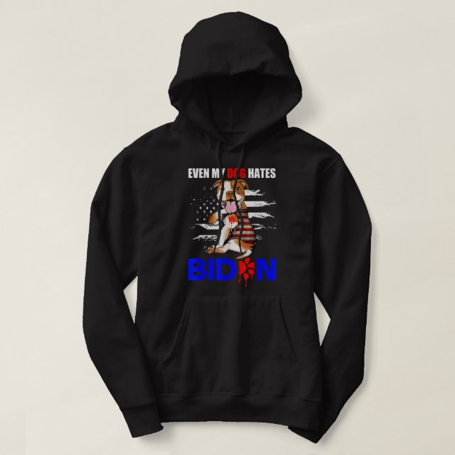 Veste À Capuche Même mon chien déteste Biden USA Drapeau Pitbull T (Design devant)