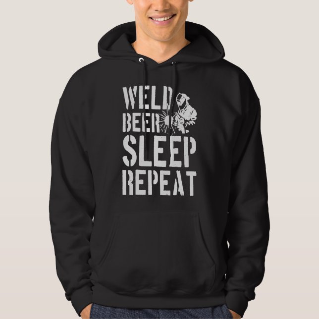 Veste À Capuche Mens Souder Souder Bière Dormir Répéter Souder Drô (Devant)