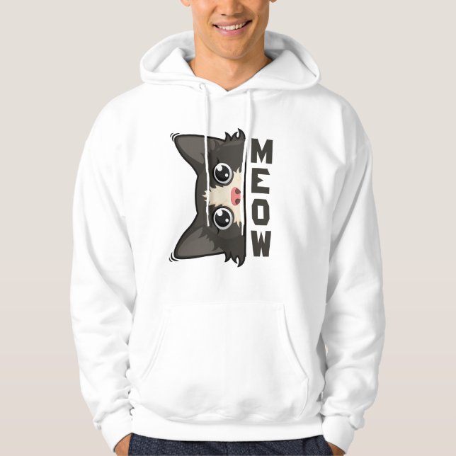 Veste À Capuche Meow Funny Tuxedo Cat regarde Pun (Devant)