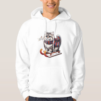 Veste À Capuche "Meow Snow Day! Cute Kitten on Sled with Scarf