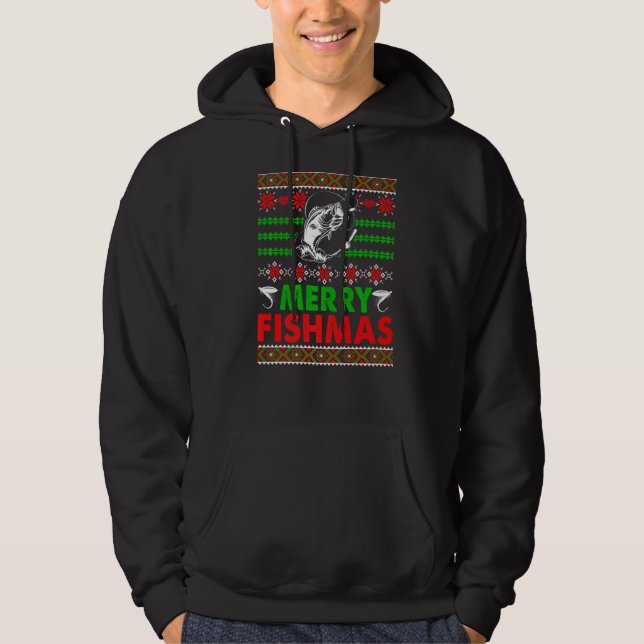 Veste À Capuche Merry Fishmas Pêche Xmas Pêcheur laide Noël (Devant)