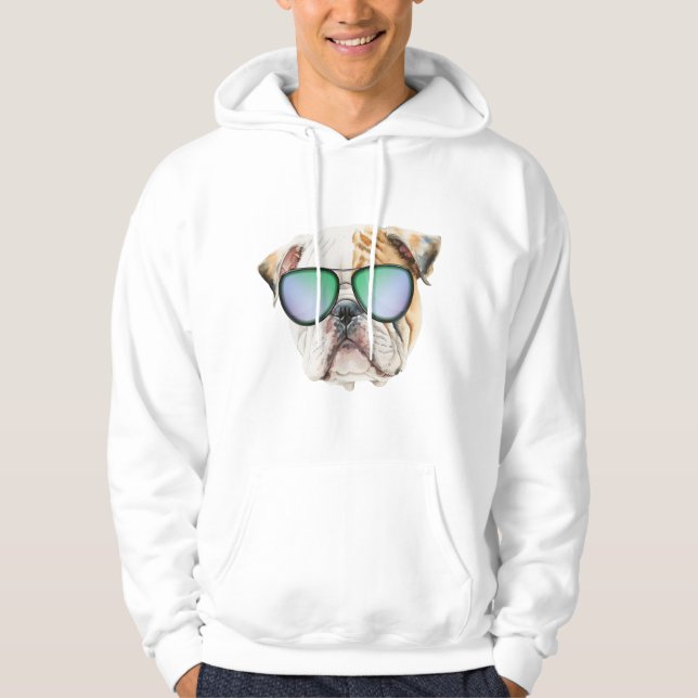 Veste À Capuche Mignon chien anglais avec lunettes de soleil, Gros (Devant)