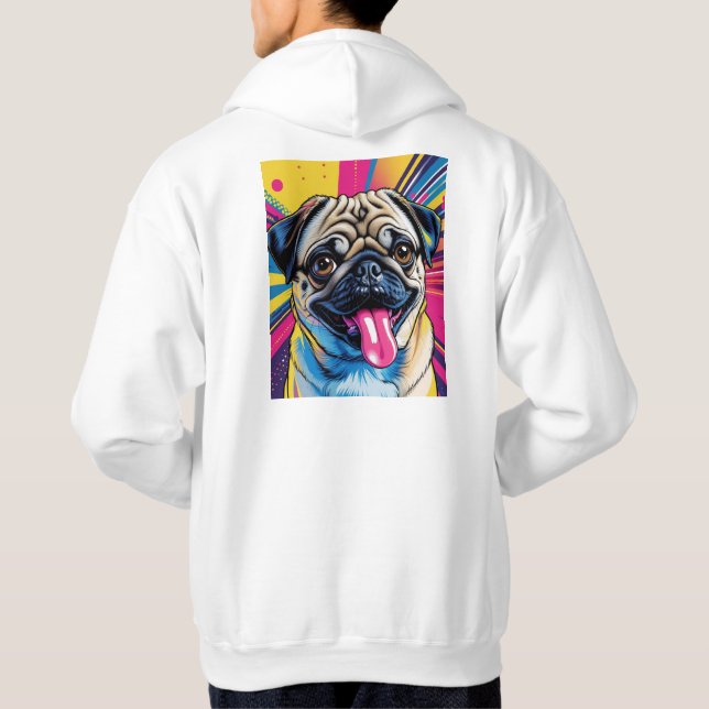 Veste À Capuche Moletom com desenho de pug em pop art 01 (Dos)