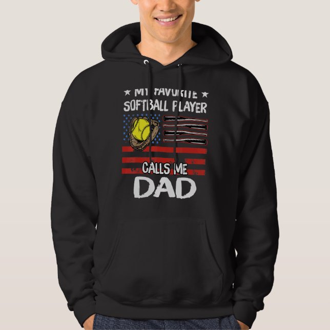 Veste À Capuche Mon Joueur De Softball Favori M'Appelle Papa Améri (Devant)