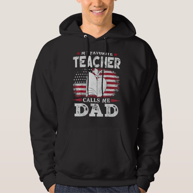 Veste À Capuche Mon Professeur Préféré M'Appelle Papa Usa Drapeau  (Devant)