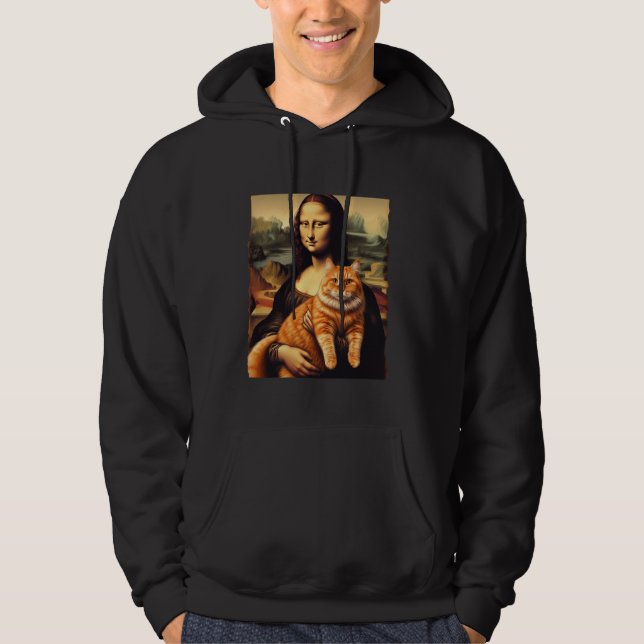 Veste À Capuche Mona lisa tenant chat kitty pour chats amant chat  (Devant)