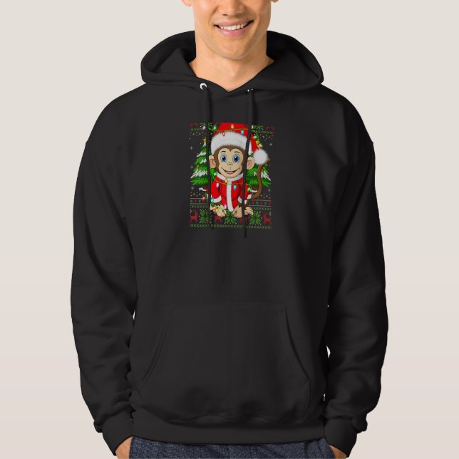 Veste À Capuche Monkey Xmas Arbre Correspondance Père Noël Singe L (Devant)