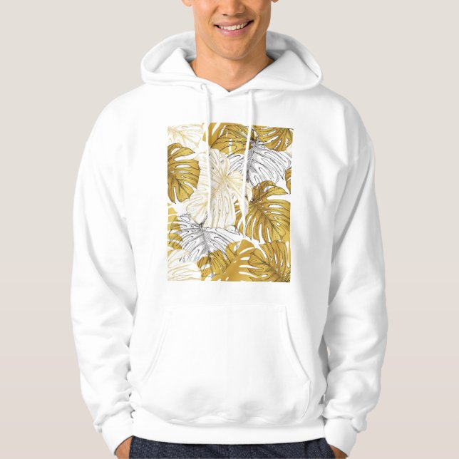 Veste À Capuche Monstera Feuilles : Blanc doré (Devant)
