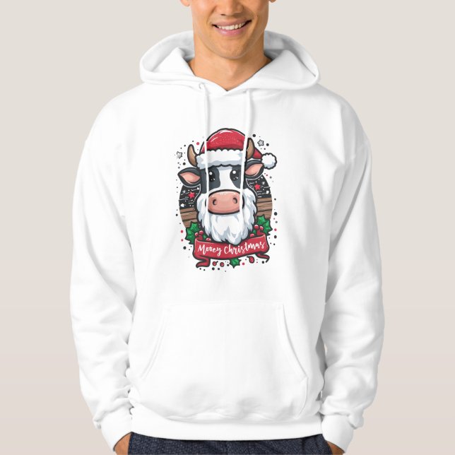 Veste À Capuche Moo-ey Vache de Noël Funny Père Noël (Devant)