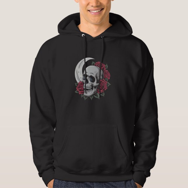 Veste À Capuche Moon Rose Crâne Gothique Illustration Emo Death Me (Devant)