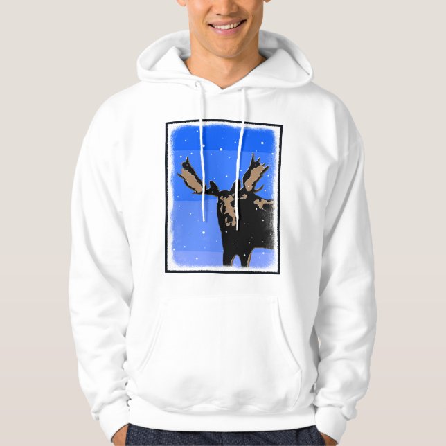 Veste À Capuche Moose en hiver - Art original de la faune (Devant)