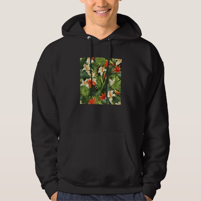 Veste À Capuche Motif de feuille de fleur tropicale hawaïenne Vaca (Devant)