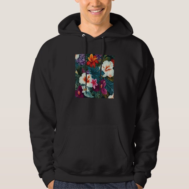 Veste À Capuche Motif de feuille de fleur tropicale hawaïenne Vaca (Devant)