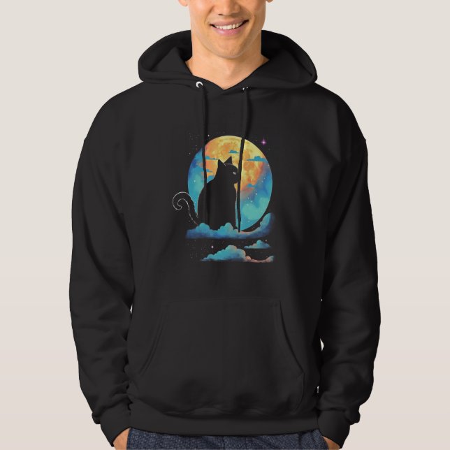 Veste À Capuche Motifs de chat Chat avec lune Chat spatial Graphiq (Devant)