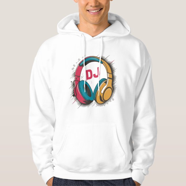 Veste À Capuche Musique DJ couleur casque blanc (Devant)