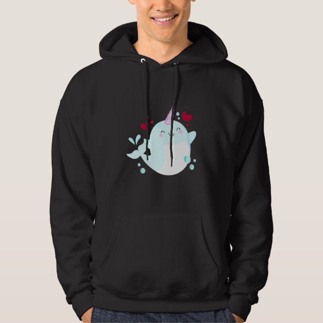 Veste À Capuche Narwhal Unicorn Love Heart Narwhale Sea Animaux Fi (Devant)