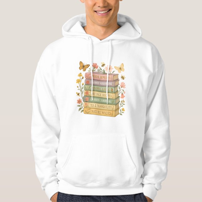 Veste À Capuche Nature et livre Lover Botanique Stack (Devant)