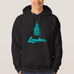 Veste À Capuche Néon Cyan Londres Big Ben Esquisse Moderne Noir
