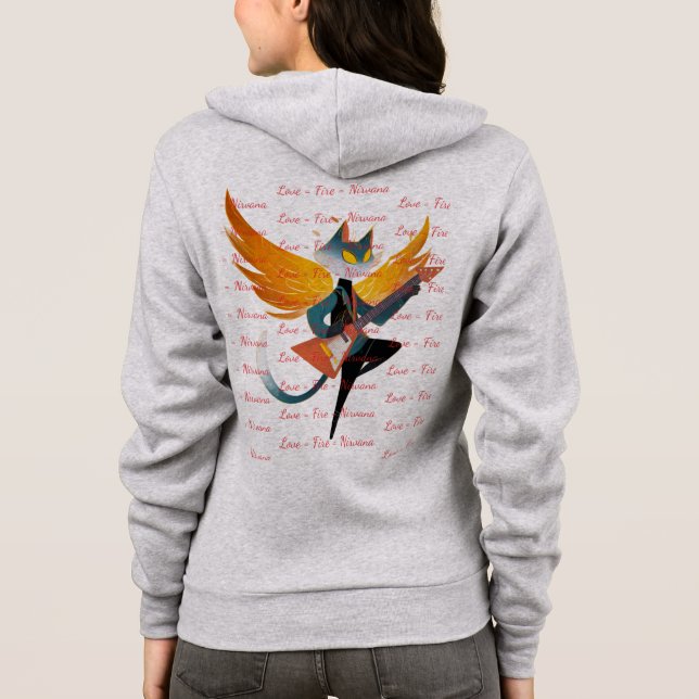 Veste À Capuche Nirvana Chat avec Guitare & Ailes – Capuche Zip Fe (Dos)