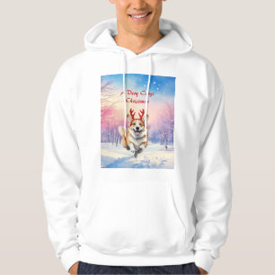 Veste À Capuche Noël Corgi Reindeer bois saute dans la neige