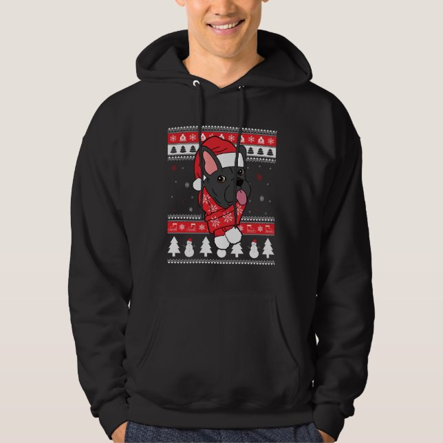 Veste À Capuche Noël laid de Buldog français (Devant)