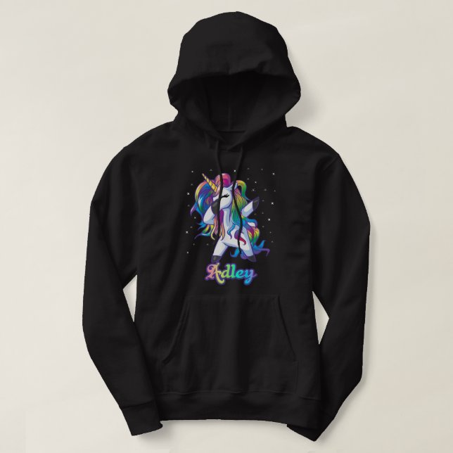 Veste À Capuche Nom ADLEY Personnalisé Rainbow Unicorn Dab personn (Design devant)