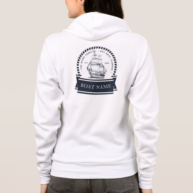 Veste À Capuche Nom du bateau nautique bleu marine de luxe (Dos)