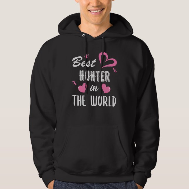 Veste À Capuche Nom du chasseur, meilleur chasseur au monde (Devant)