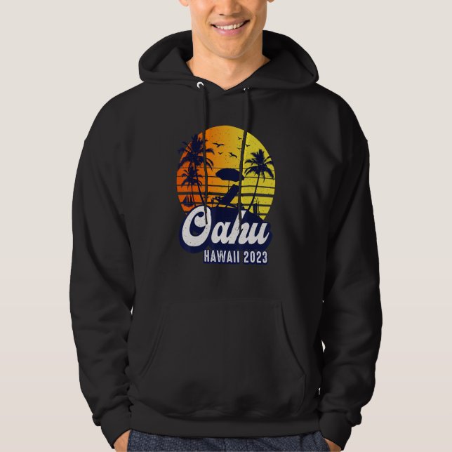 Veste À Capuche Oahu Hawaii 2023 Hawaiian Sunset Beach Retro (Devant)