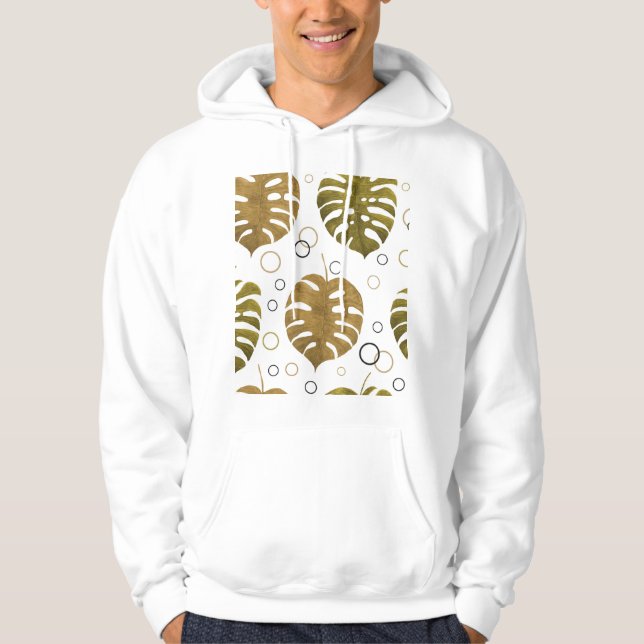 Veste À Capuche Or tropical : aquarelle de feuille de monstère (Devant)