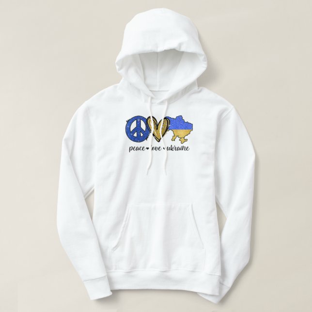 Veste À Capuche Paix, Amour, Ukraine drapeau ukrainien Je me tiens (Design devant)