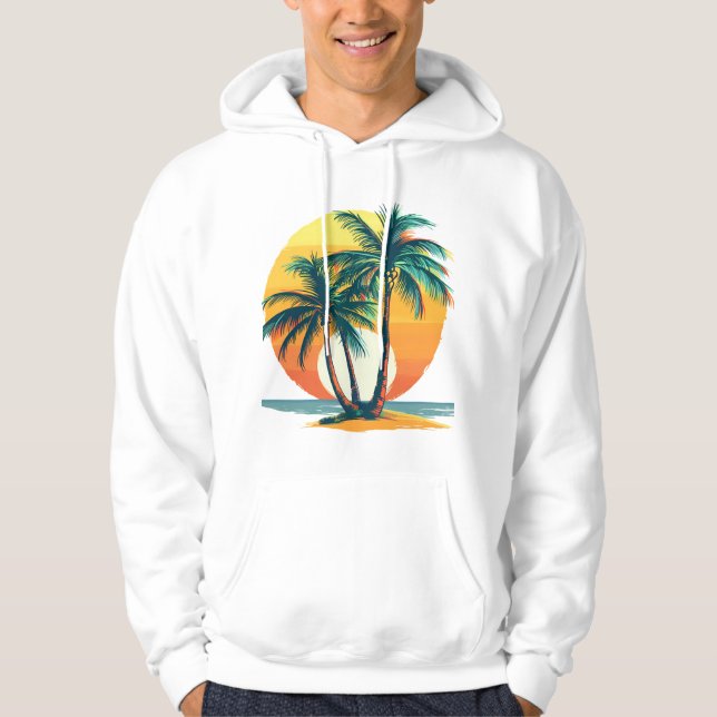 Veste À Capuche Palmiers Tropicaux avec Coucher de Soleil Vibrant  (Devant)