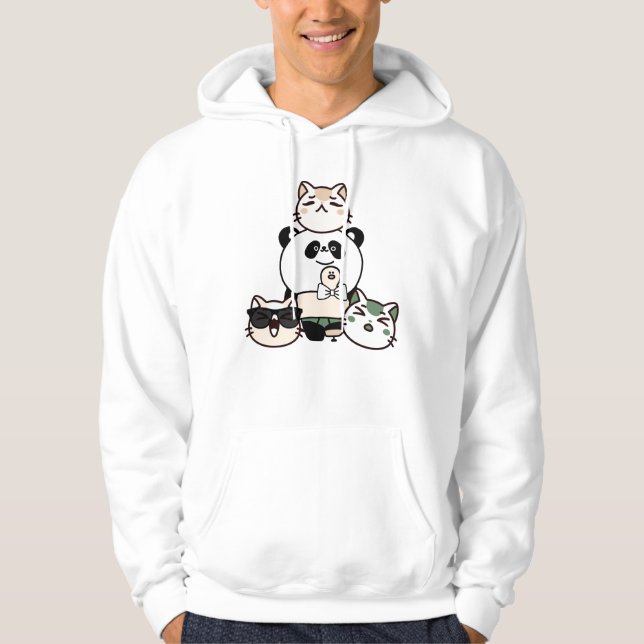 Veste À Capuche Panda avec jambe prothétique et équipe de chats (Devant)
