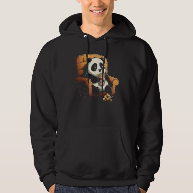 Veste À Capuche Panda est sur le canapé en train de manger du pop- (Devant)