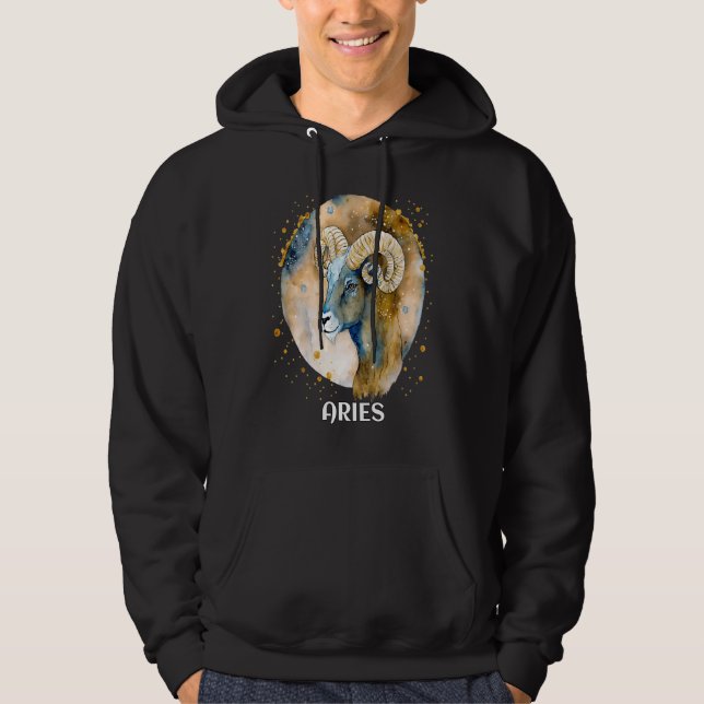 Veste À Capuche Panneau Astrologique Zodiaque Aries Ram Dirigé Par (Devant)