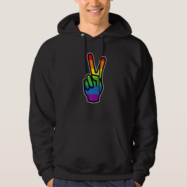 Veste À Capuche Panneau de paix main arc-en-ciel Fierté T (Devant)