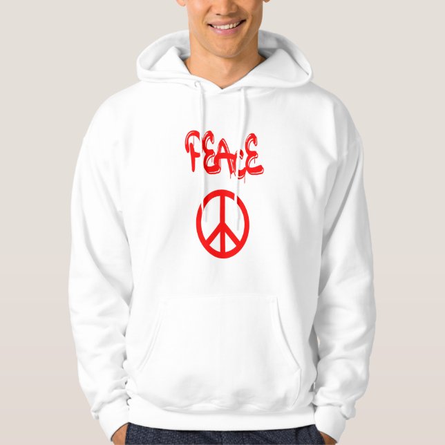 Veste À Capuche Panneau de Paix Rouge avec Paix Expliquée en Graff (Devant)