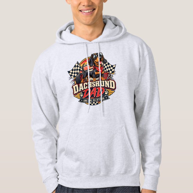 Veste À Capuche Papa Teckel en Course Drapeau à Damier Teckel Long (Devant)