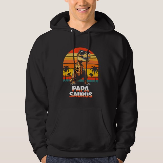 Veste À Capuche Papasaurus Cool Dinosaur Papa Retro Sunset (Devant)