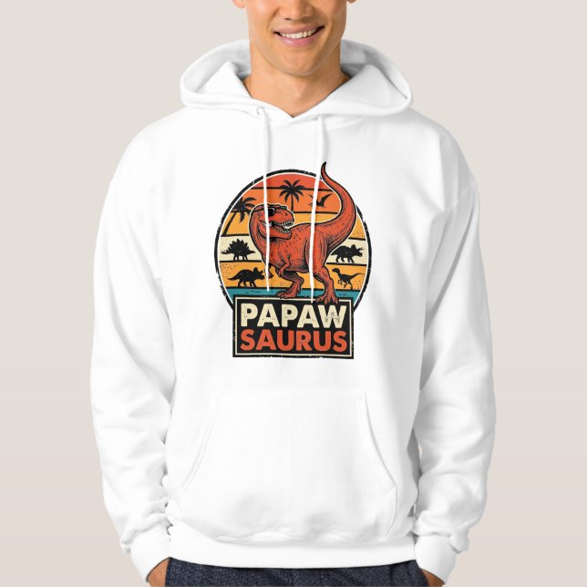 Veste À Capuche Papawsaurus Rétro Dinosaure Coucher de Soleil Vect (Devant)