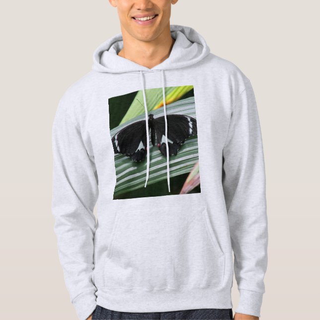 Veste À Capuche Papillon tropical noir et blanc (Devant)