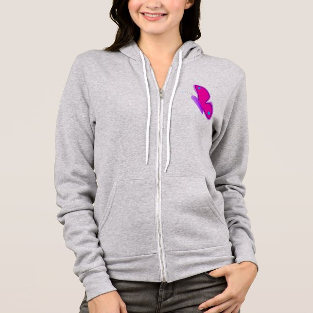 Veste À Capuche Papillon volant violet rose mou dessin (Devant)