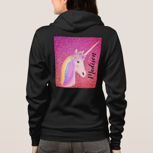Veste À Capuche Parties scintillant rose Unicorne personnalisée (Dos)